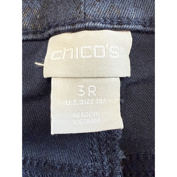 CHICO'S Women's size 3R  16R Dark Wash Denim Black SNAKE SKIN Print Stretch - Picture 2 of 16